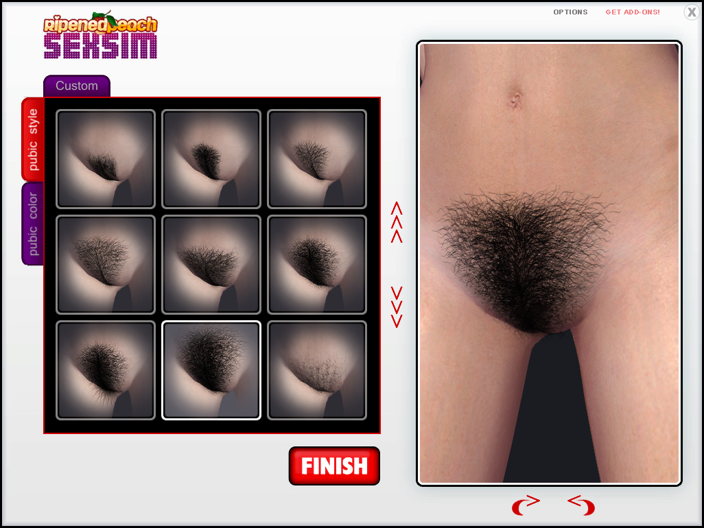 Adds a tab which lets you quickly choose from 22 different pubic hair style...